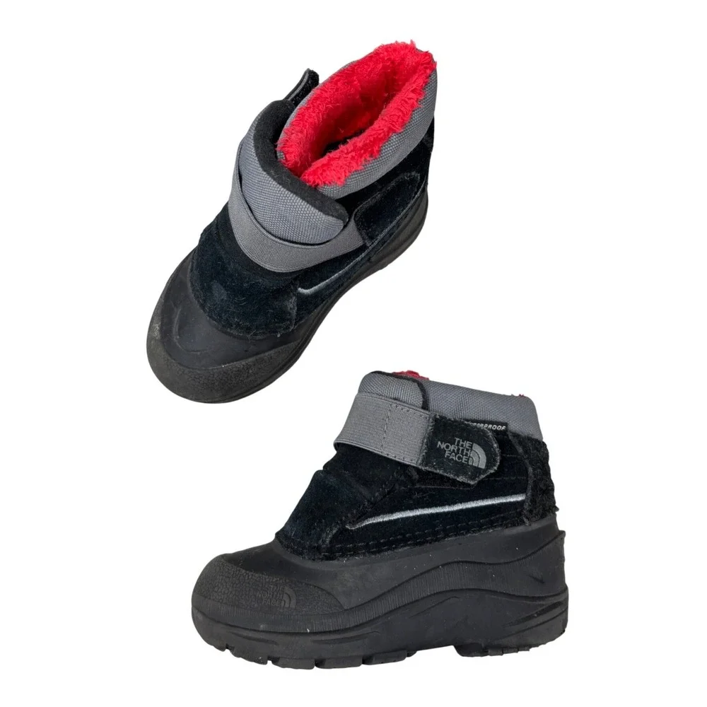 The North Face Alpenglow Kids Snow Boots Black Red Waterproof Size 8 Toddler